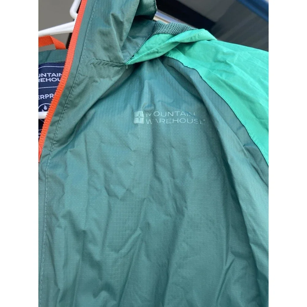 Mountain Warehouse Kids Waterproof Rain Jacket 13 Yrs Green Nylon Ripstop Coat